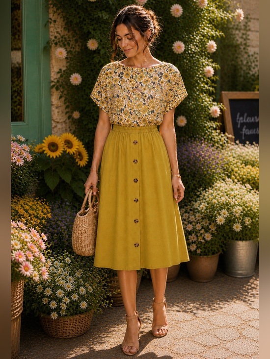 Tulip B Dresses & Skirts - NWT Tulip B Button-Front Mustard Midi Skirt Elastic Waist Lined Pockets